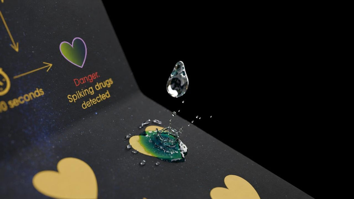 How the Night Saver test card detects Liquid Ecstasy (GHB and GBL): one drop and a color change from yellow to green or blue
